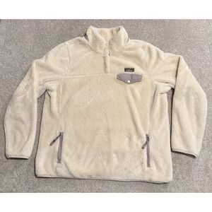 LL Bean Sweatshirt Women XL Ivory Sherpa Pile Fleece Teddy Snap T Pullover